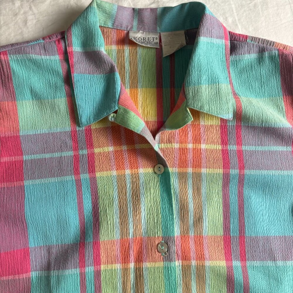 Koret Francisca, Multicolor Plaid Shirt and Teal Pants Set Size L - Picture 4 of 16